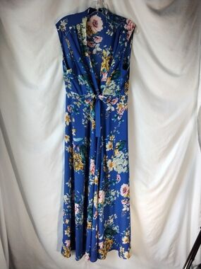 Soprano Royal Blue Floral Tie-Front Maxi Dress